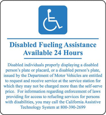 PID-1140 Disabled Fueling Assistance 24 Hours 6.5" x 6"