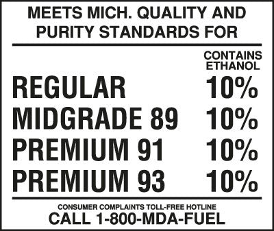 PID-907 4.75" X 4" Decal - Michigan 10% Ethanol 4 Product