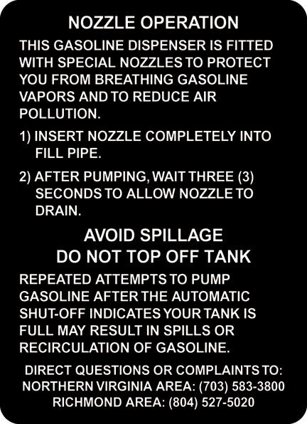 PID-VA1 Virginia Nozzle Operations Decal