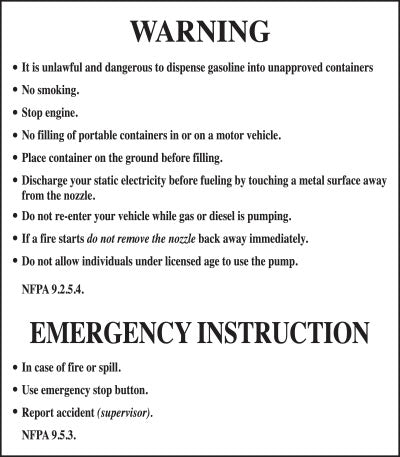 PID-WEI87 Description: Warning & Emergency Instruction Decal - 8" x 7.25"