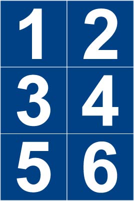 PN-4-BL-1-12 Pump Numbers (1-12) - White on Blue - 4" x 4"
