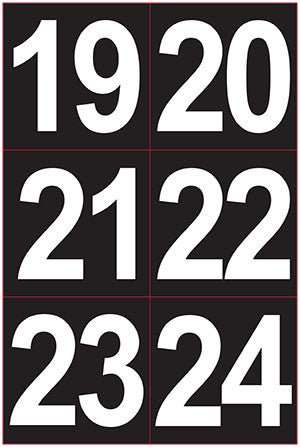 PN-4-W-19-24 Pump Numbers 19-24 White on Black 4" x 4"